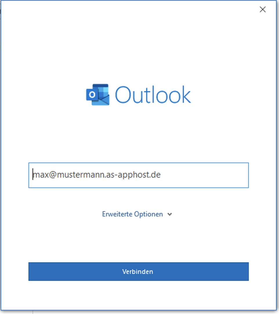 Outlook 2016 Konto hinzufügen. Geben Sie Ihre E-Mail-Adresse ein